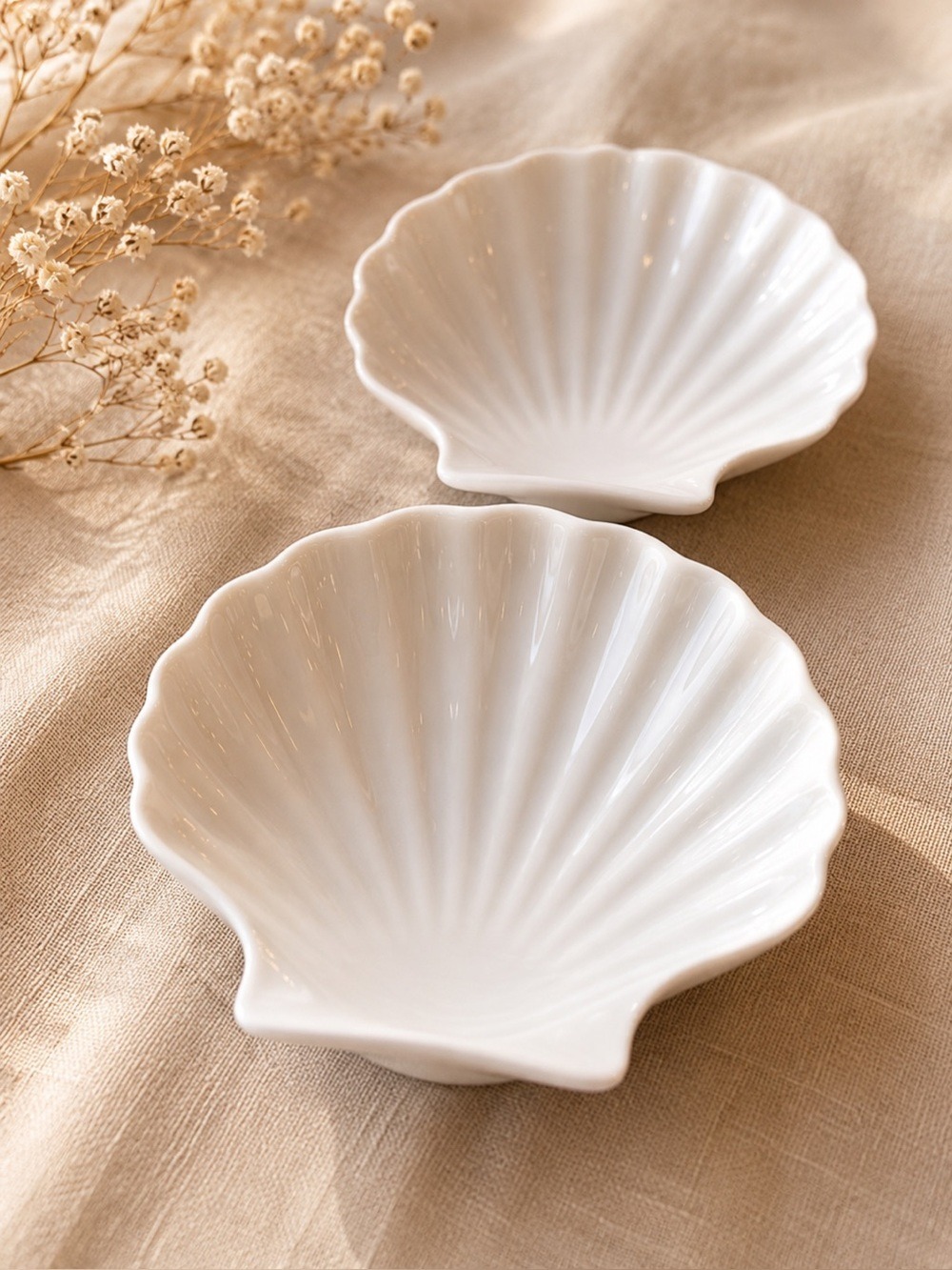 CERAMIC Clam Shell Bowl Set of 3 Fancy Ocean Inspired Beach Dinner Party Seafood - Picture 5 of 12